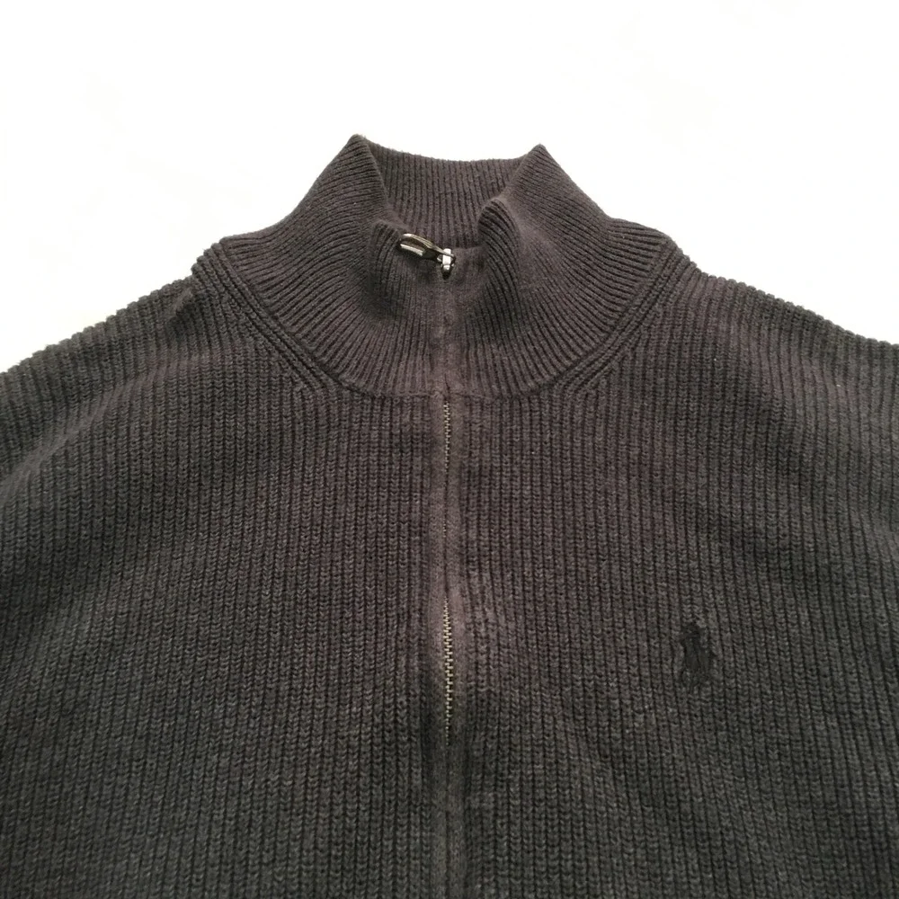 Polo Ralph Lauren Full Zip Sweater Mens Medium Dark Gray Ribbed Cotton Knit